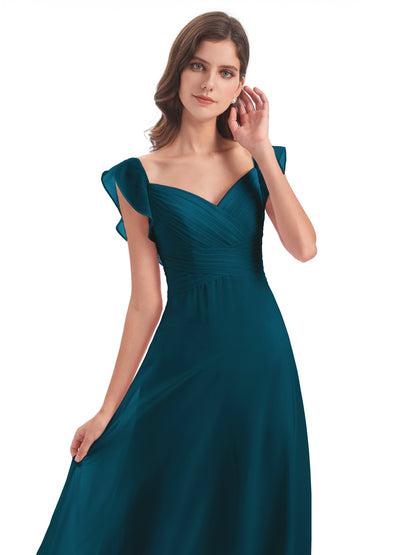 Courtney Sheath V-Neck Straps Chiffon Long Bridesmaid Dresses