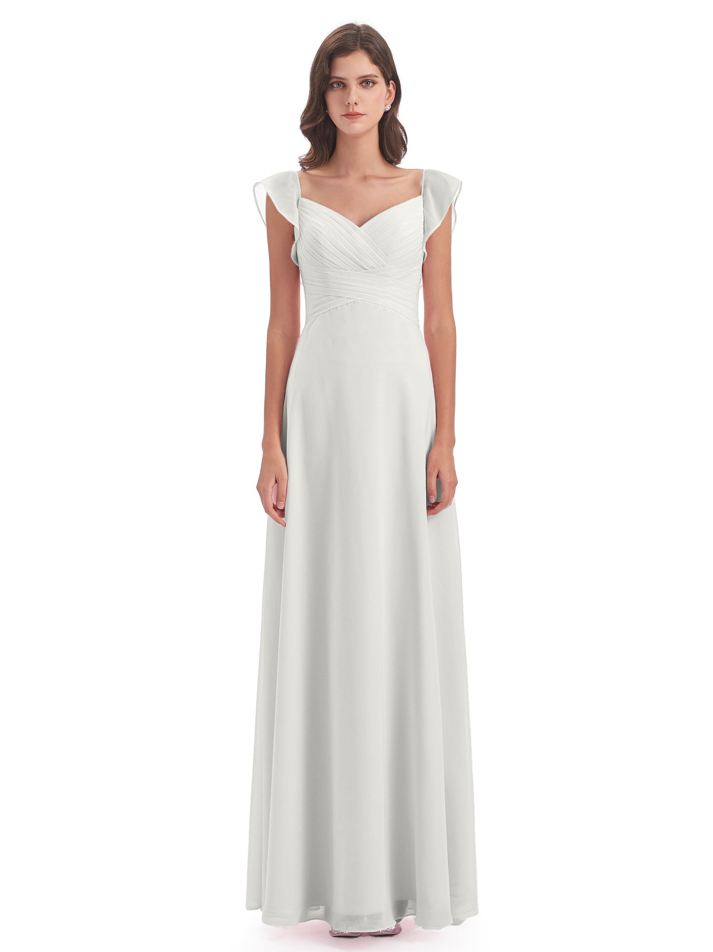 Courtney Sheath V-Neck Straps Chiffon Long Bridesmaid Dresses