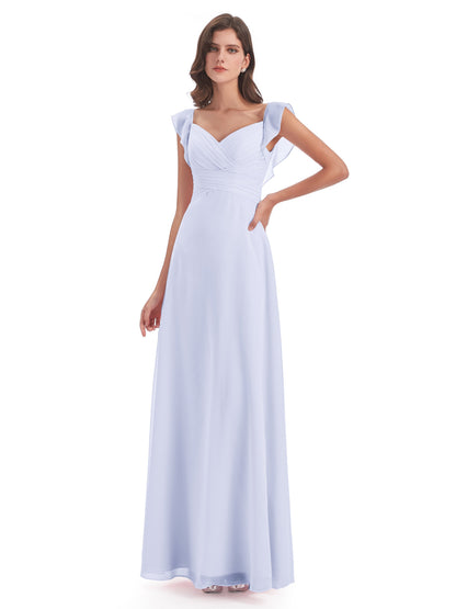 Courtney Sheath V-Neck Straps Chiffon Long Bridesmaid Dresses