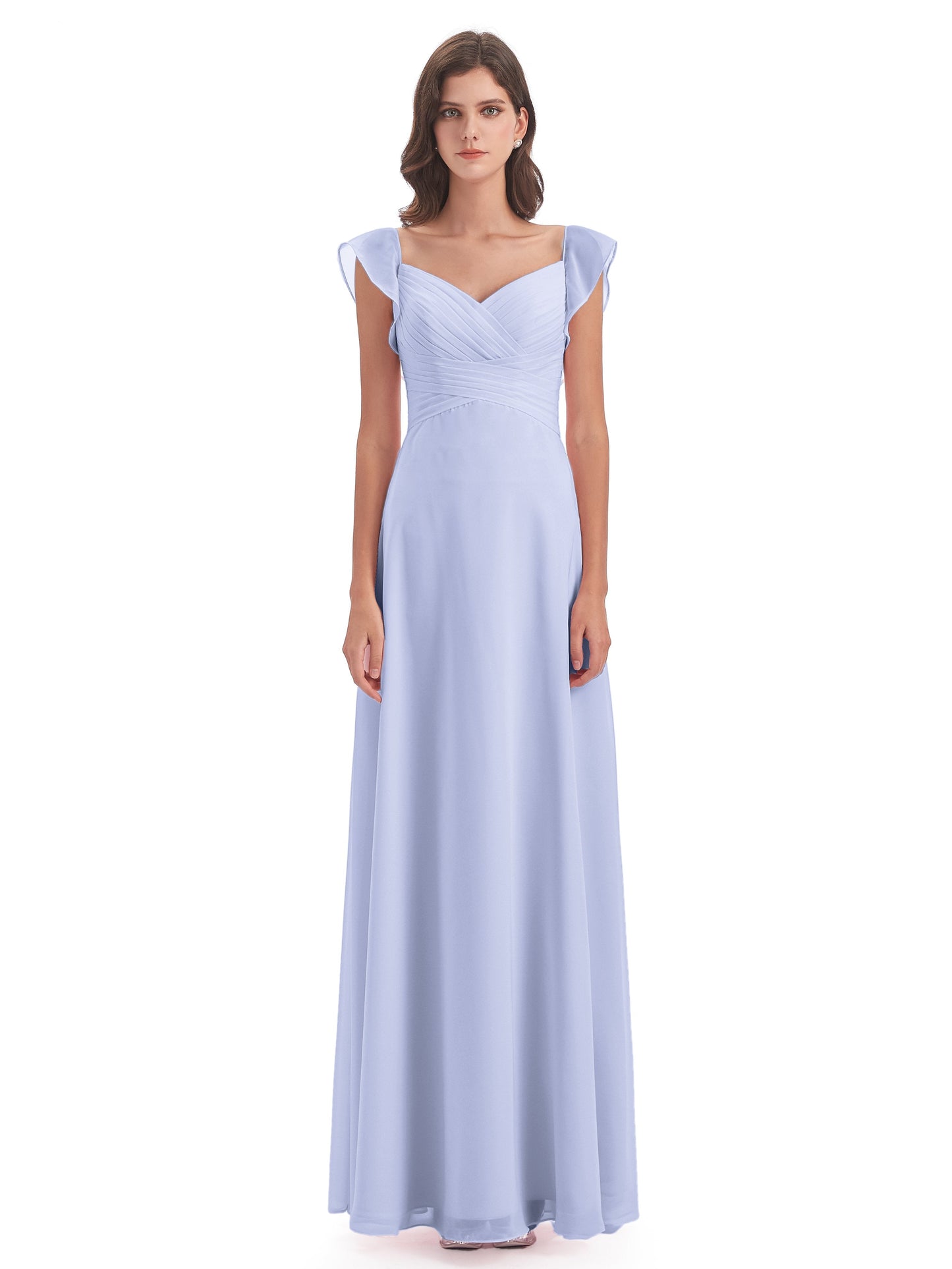 Courtney Sheath V-Neck Straps Chiffon Long Bridesmaid Dresses