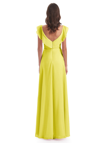 Courtney Sheath V-Neck Straps Chiffon Long Bridesmaid Dresses