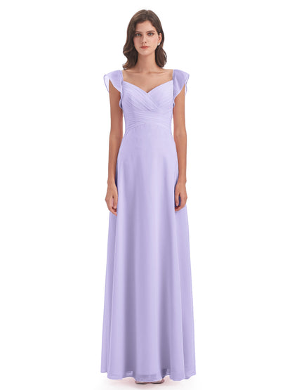 Courtney Sheath V-Neck Straps Chiffon Long Bridesmaid Dresses