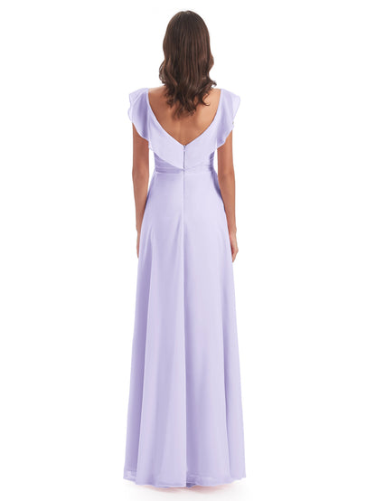 Courtney Sheath V-Neck Straps Chiffon Long Bridesmaid Dresses