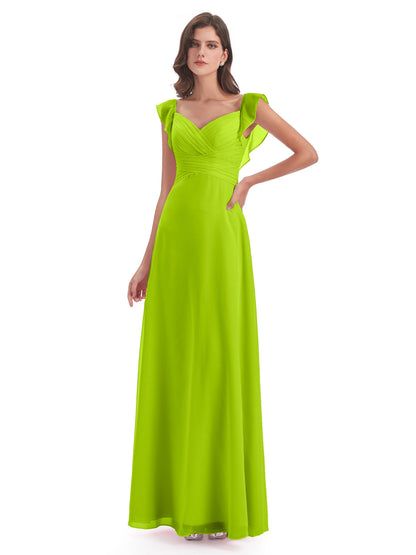 Courtney Sheath V-Neck Straps Chiffon Long Bridesmaid Dresses