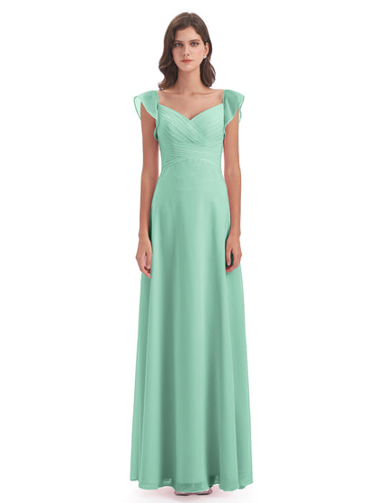 Courtney Sheath V-Neck Straps Chiffon Long Bridesmaid Dresses