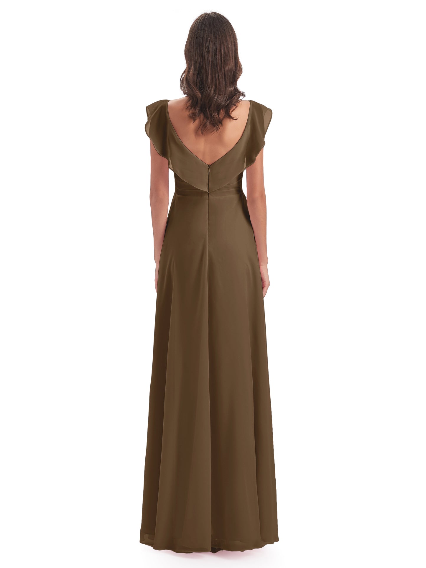 Courtney Sheath V-Neck Straps Chiffon Long Bridesmaid Dresses