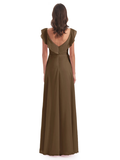 Courtney Sheath V-Neck Straps Chiffon Long Bridesmaid Dresses