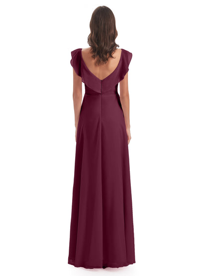 Courtney Sheath V-Neck Straps Chiffon Long Bridesmaid Dresses