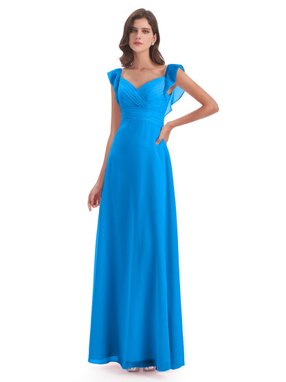 Courtney Sheath V-Neck Straps Chiffon Long Bridesmaid Dresses