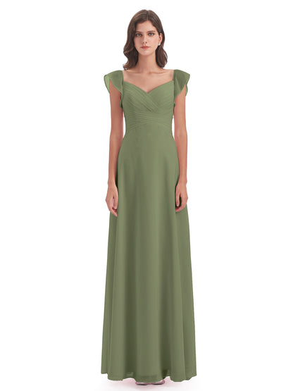 Courtney Sheath V-Neck Straps Chiffon Long Bridesmaid Dresses