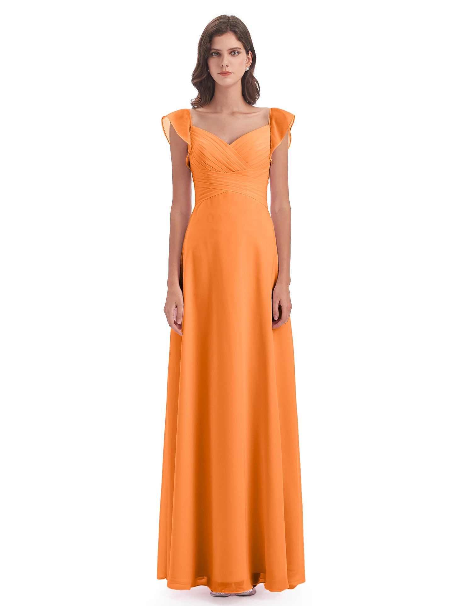 Courtney Sheath V-Neck Straps Chiffon Long Bridesmaid Dresses