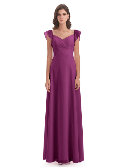 Courtney Sheath V-Neck Straps Chiffon Long Bridesmaid Dresses