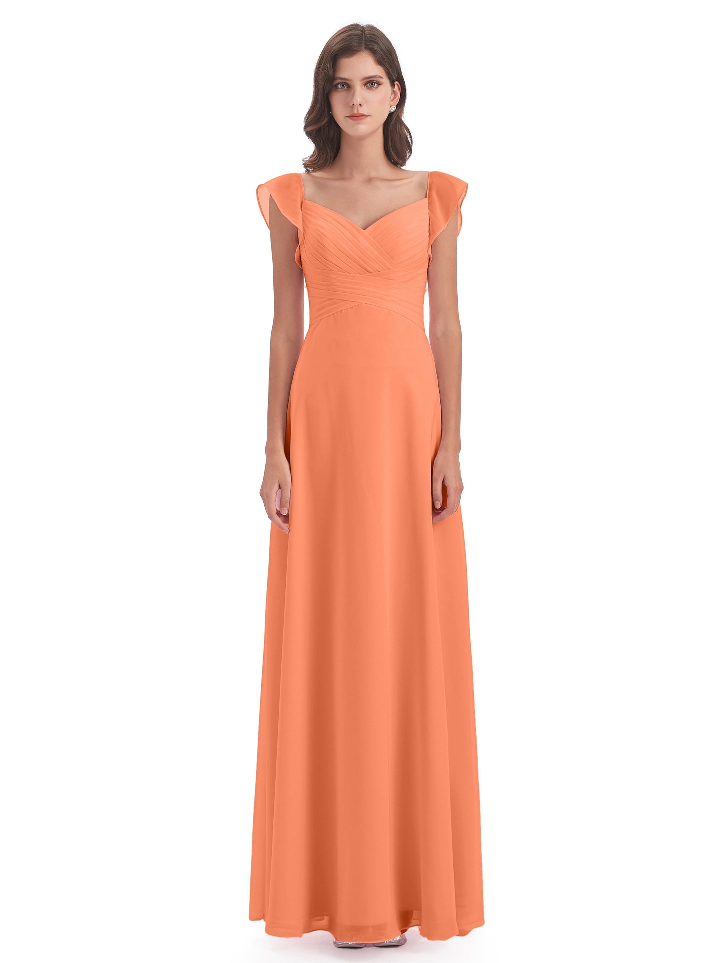 Courtney Sheath V-Neck Straps Chiffon Long Bridesmaid Dresses