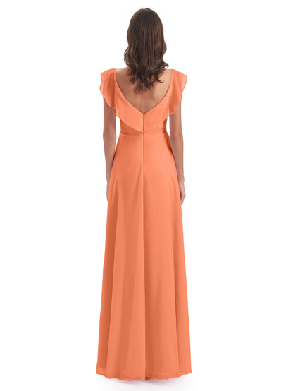 Courtney Sheath V-Neck Straps Chiffon Long Bridesmaid Dresses