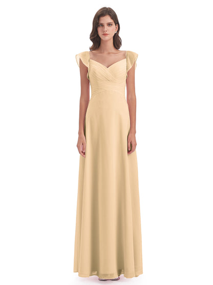 Courtney Sheath V-Neck Straps Chiffon Long Bridesmaid Dresses