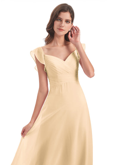 Courtney Sheath V-Neck Straps Chiffon Long Bridesmaid Dresses
