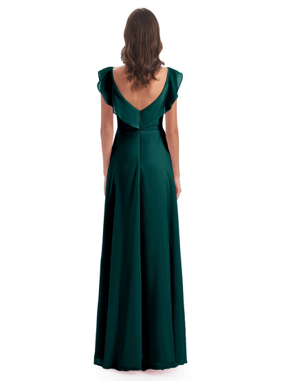 Courtney Sheath V-Neck Straps Chiffon Long Bridesmaid Dresses