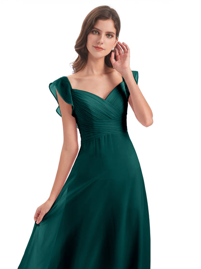 Courtney Sheath V-Neck Straps Chiffon Long Bridesmaid Dresses