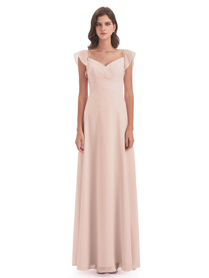 Courtney Sheath V-Neck Straps Chiffon Long Bridesmaid Dresses