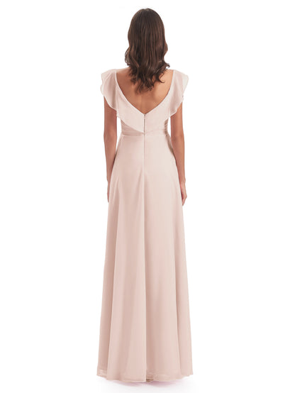 Courtney Sheath V-Neck Straps Chiffon Long Bridesmaid Dresses
