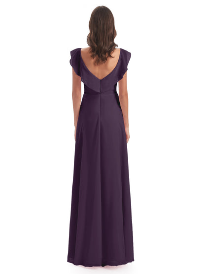 Courtney Sheath V-Neck Straps Chiffon Long Bridesmaid Dresses