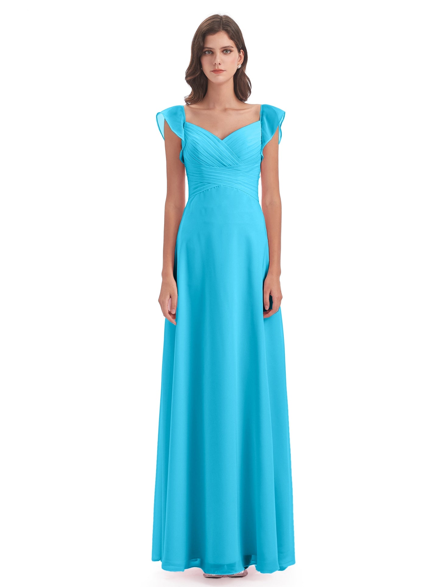 Courtney Sheath V-Neck Straps Chiffon Long Bridesmaid Dresses