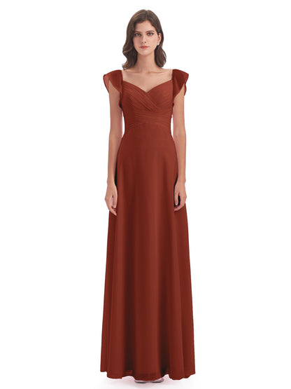 Courtney Sheath V-Neck Straps Chiffon Long Bridesmaid Dresses