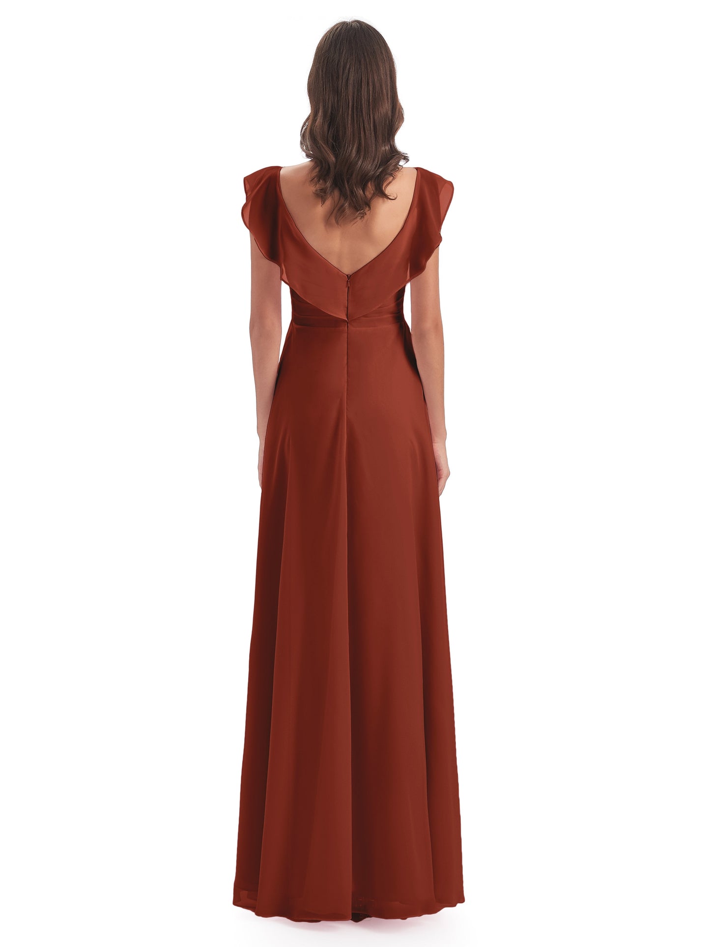 Courtney Sheath V-Neck Straps Chiffon Long Bridesmaid Dresses