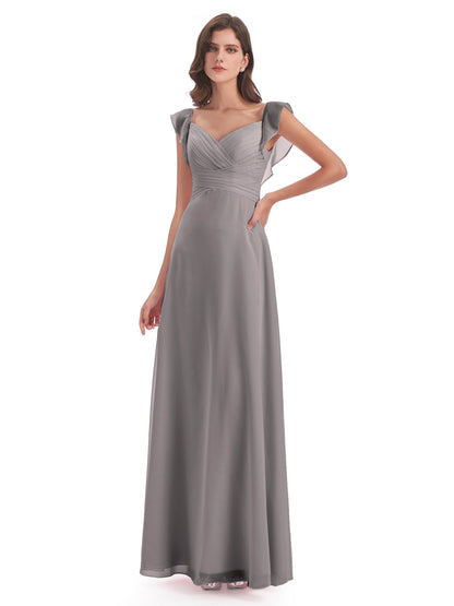 Courtney Sheath V-Neck Straps Chiffon Long Bridesmaid Dresses