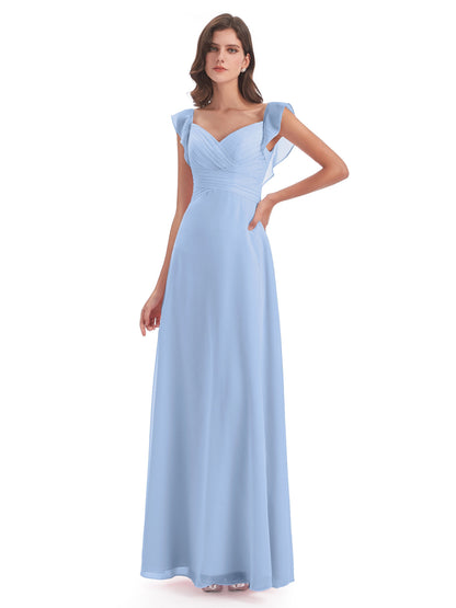 Courtney Sheath V-Neck Straps Chiffon Long Bridesmaid Dresses