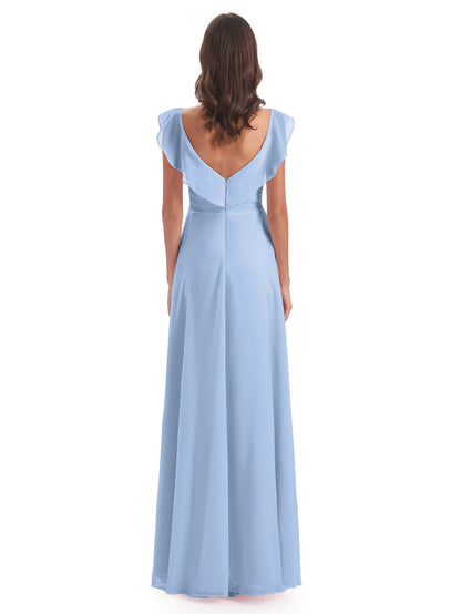 Courtney Sheath V-Neck Straps Chiffon Long Bridesmaid Dresses