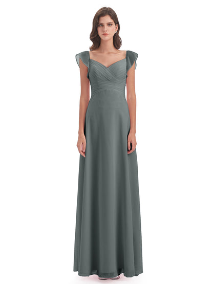 Courtney Sheath V-Neck Straps Chiffon Long Bridesmaid Dresses