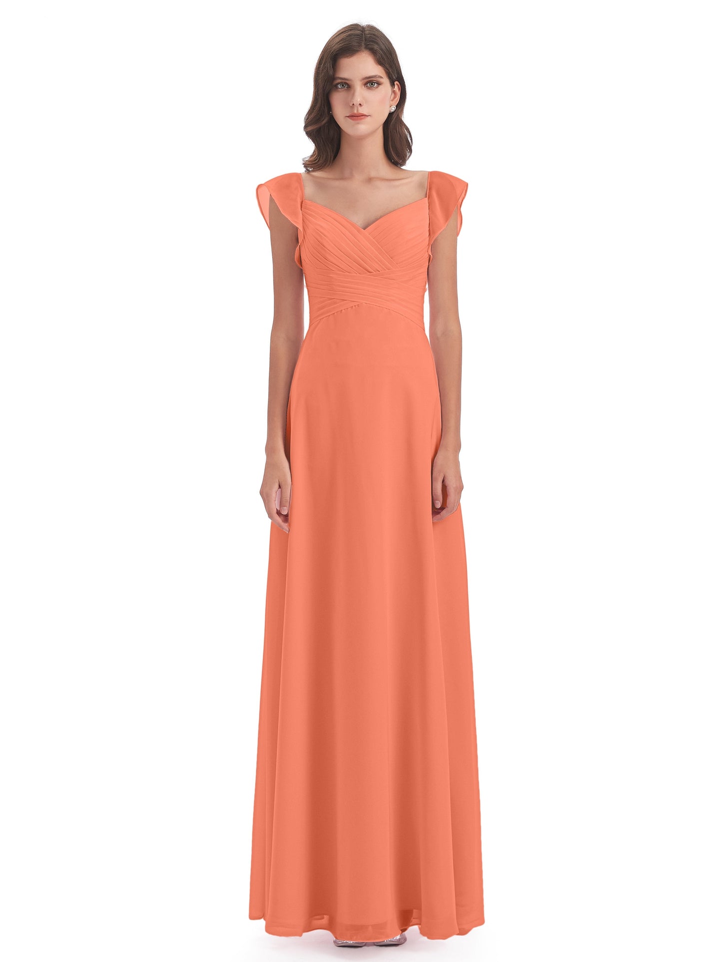 Courtney Sheath V-Neck Straps Chiffon Long Bridesmaid Dresses