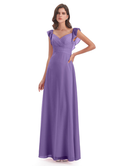 Courtney Sheath V-Neck Straps Chiffon Long Bridesmaid Dresses