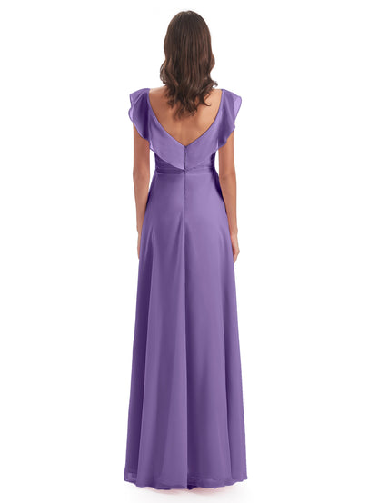 Courtney Sheath V-Neck Straps Chiffon Long Bridesmaid Dresses