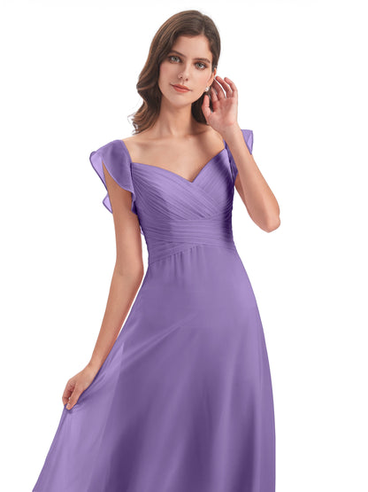 Courtney Sheath V-Neck Straps Chiffon Long Bridesmaid Dresses