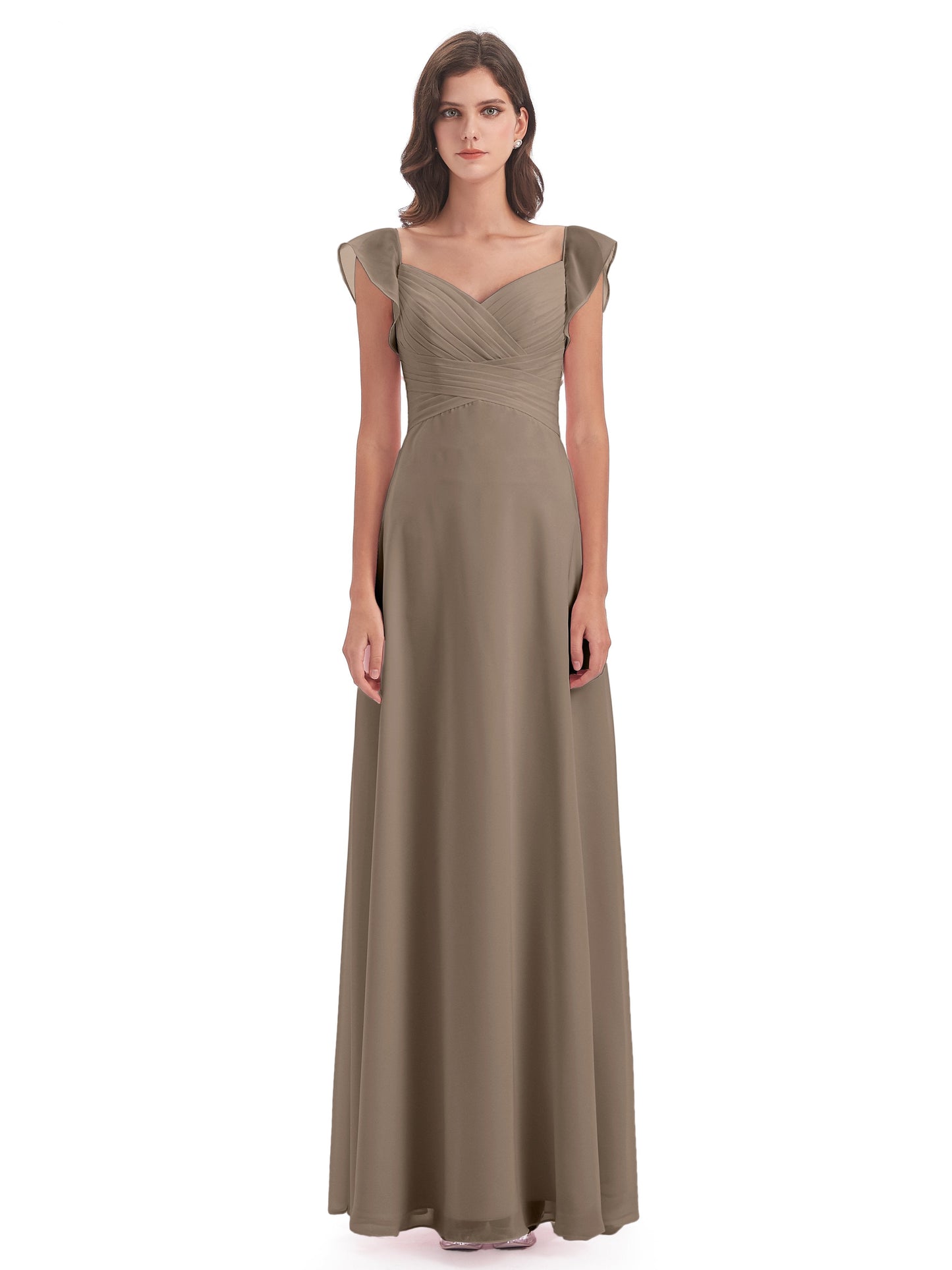 Courtney Sheath V-Neck Straps Chiffon Long Bridesmaid Dresses