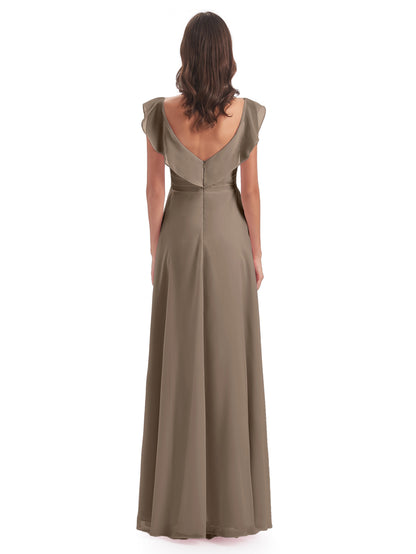 Courtney Sheath V-Neck Straps Chiffon Long Bridesmaid Dresses