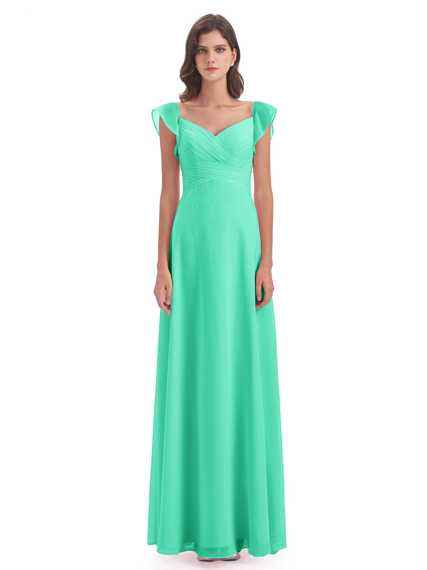 Courtney Sheath V-Neck Straps Chiffon Long Bridesmaid Dresses