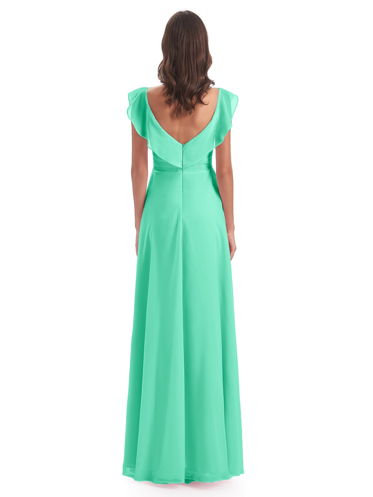 Courtney Sheath V-Neck Straps Chiffon Long Bridesmaid Dresses