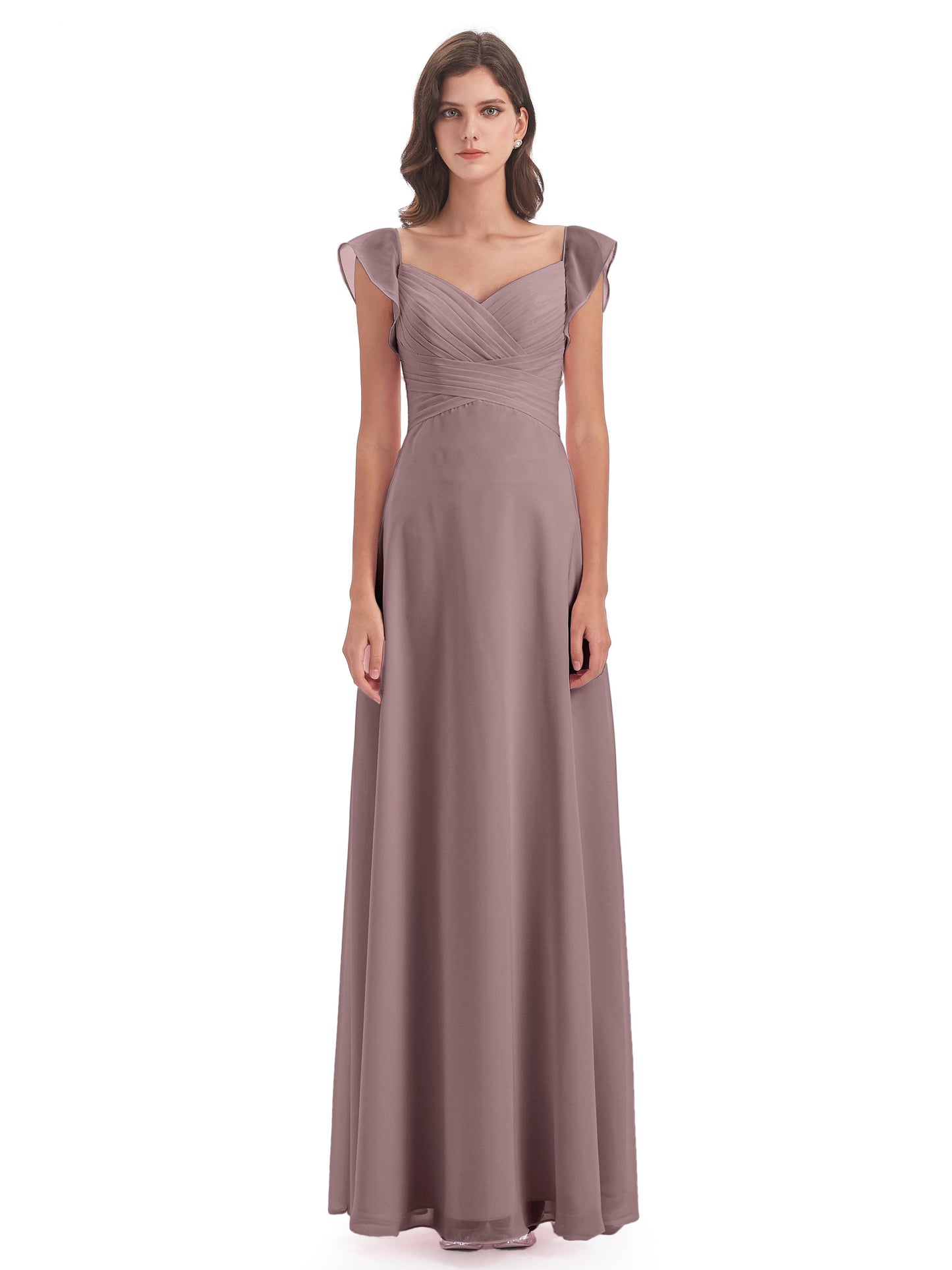 Courtney Sheath V-Neck Straps Chiffon Long Bridesmaid Dresses