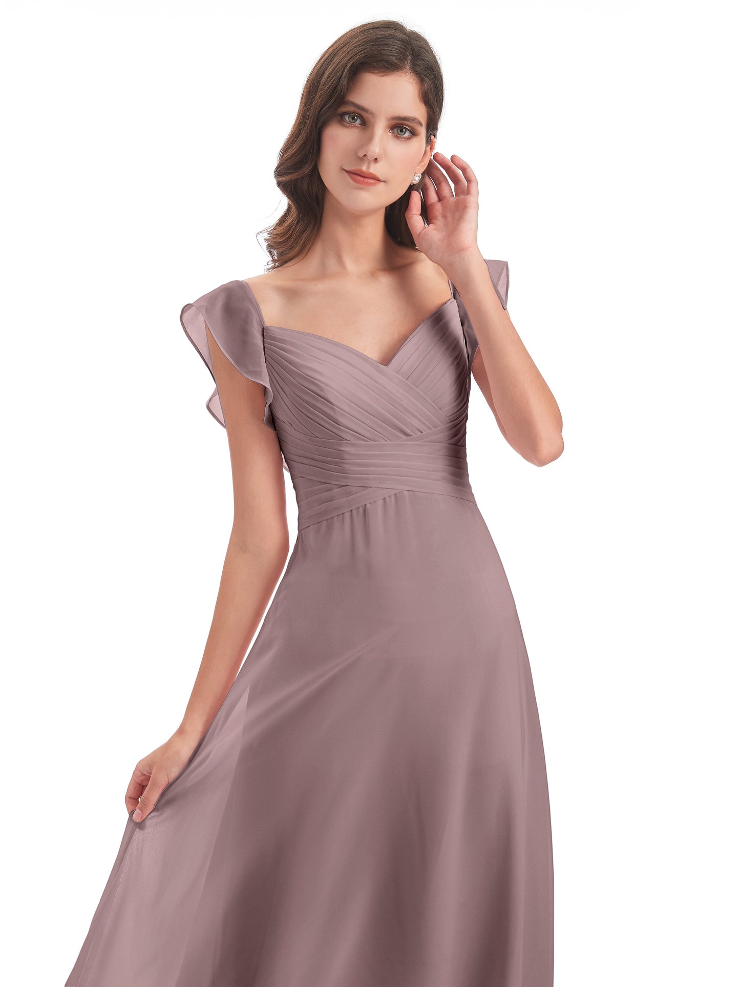 Courtney Sheath V-Neck Straps Chiffon Long Bridesmaid Dresses