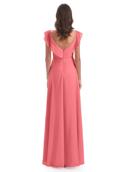 Courtney Sheath V-Neck Straps Chiffon Long Bridesmaid Dresses