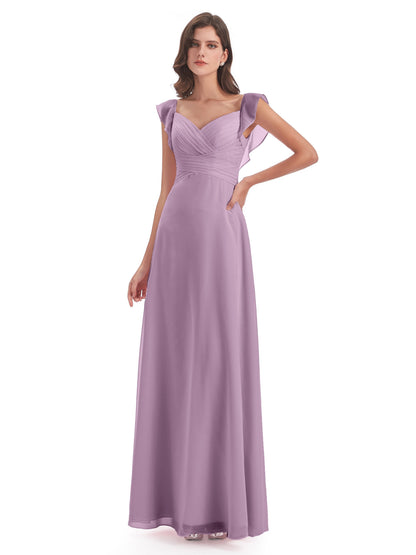 Courtney Sheath V-Neck Straps Chiffon Long Bridesmaid Dresses