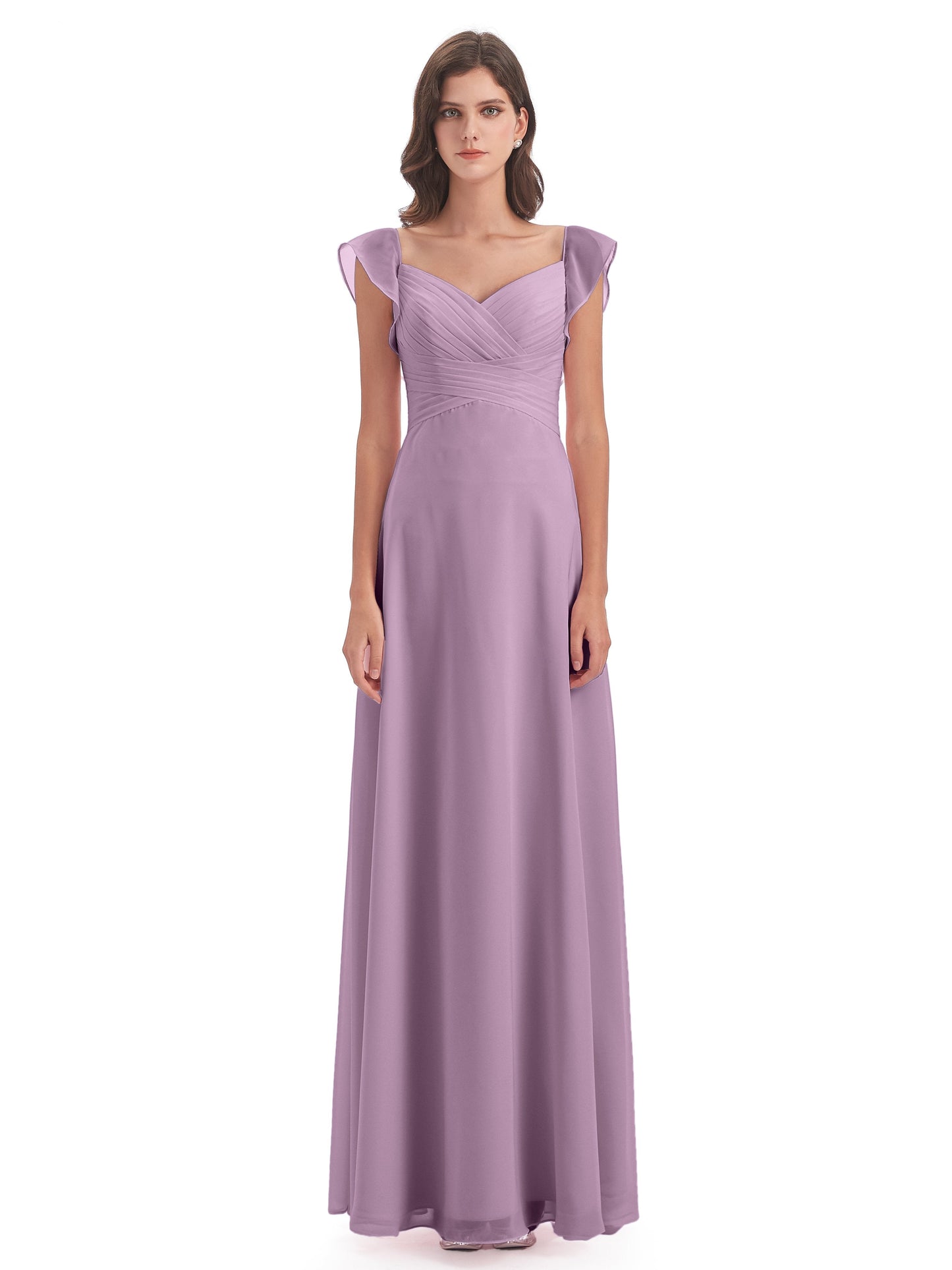 Courtney Sheath V-Neck Straps Chiffon Long Bridesmaid Dresses