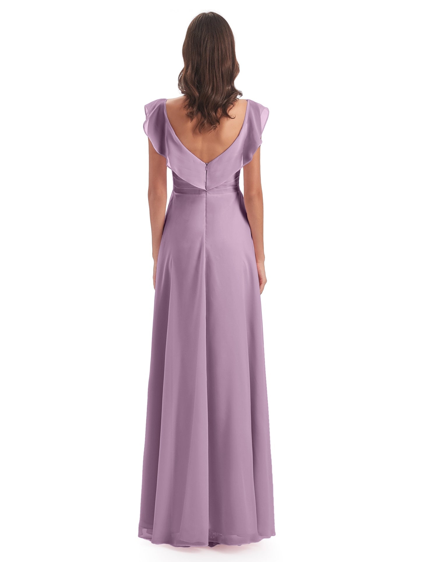 Courtney Sheath V-Neck Straps Chiffon Long Bridesmaid Dresses