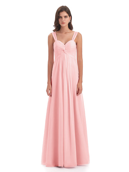 Egypt A-Line Straps Chiffon Long Bridesmaid Dresses