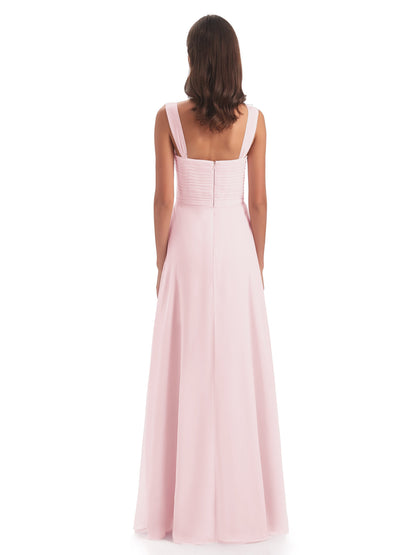 Egypt A-Line Straps Chiffon Long Bridesmaid Dresses