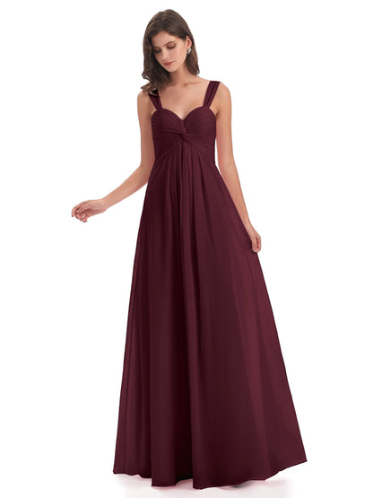 Egypt A-Line Straps Chiffon Long Bridesmaid Dresses