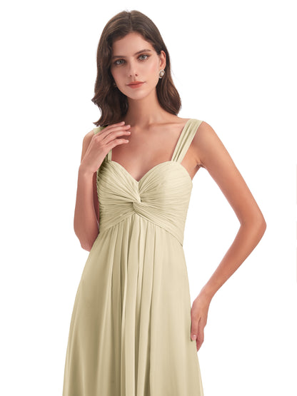 Egypt A-Line Straps Chiffon Long Bridesmaid Dresses